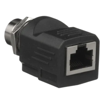 Adaptador IndustrialNet™ de M12 D-Code a Rj45, para Uso en Redes Industriales, Protección IP20 en RJ45 e IP68 en M12, Color Negro