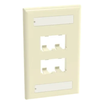 Placa de Pared Vertical / 4 Puertos Mini-Com / Diseño Plano / Con Espacios para Etiquetas / 2.75 x 4.5 in / ABS Marfil
