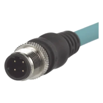 Cable de Conexión IndustrialNet Cat5e, de M12 D-Code Macho Recto a M12 D-Code Macho Angulado, Blindado S/FTP, Forro TPO, Color Azul Cerceta, 1 Metro