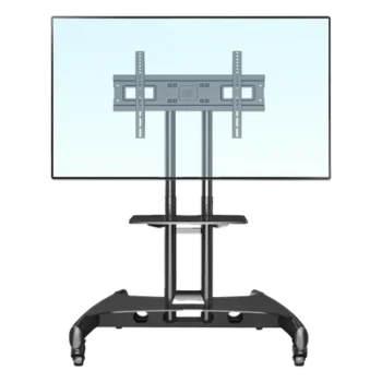 Soporte Móvil para Pantalla / 32" a 75" / Carga 45.5 kg (100 lbs) / VESA 200x200 a 600x400 mm / Altura Ajustable 1120-1520 mm (3.67 a 4.99 ft) / Base para Accesorios / 4 Ruedas 360°
