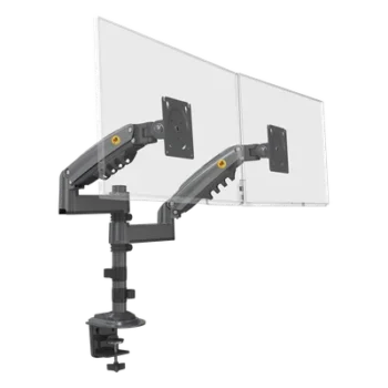 Brazo de Escritorio para 2 Monitores / 17 a 27 Pulgadas / Carga 9 kg por Monitor / VESA 75x75 y 100x100 / Rotación 360° / Amortiguador de Gas / Acero