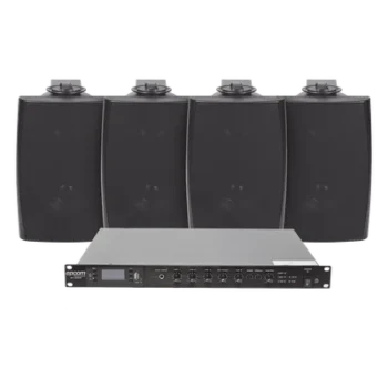 Kit de Amplificador de Audio para Rack / 120W RMS / Salida 100V/4Ω / 4 Altavoces de Pared / Sistema 70/100V / Bluetooth-MP3-Tuner