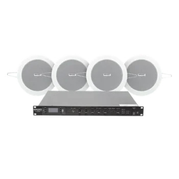 Kit de Sonido Ambiental / Amplificador 120W RMS / 4 Altavoces de 4in / Sistema 70/100V / Bluetooth y MP3 / Falso Techo