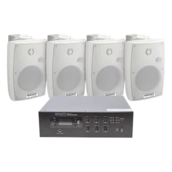 Kit Amplificador 100V / 120W RMS / 4 Altavoces Pared 2.5-20W / Bluetooth MP3 Tuner USB / Sistema Voceo 70/100V