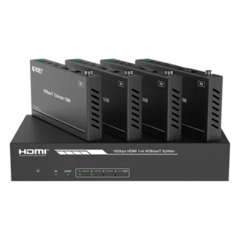 Splitter HDMI HDBaseT / 1x4 Distribución / 4K@60Hz 4:4:4 / Alcance 120 m (393.7 ft) en 4K / 150 m (492.1 ft) en 1080p / PoC / Audio Extraíble / EDID Avanzado / IR y RS232