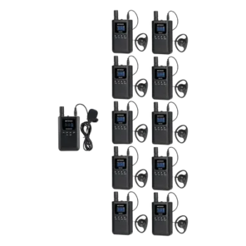 Sistema de Guía Turístico / 2.4 GHz / 999 Canales / Alcance 150 m (492.1 ft) / 1 Transmisor y 10 Receptores / USB-C / Batería 3000 mAh