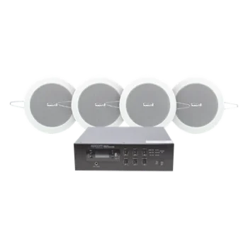 Kit Amplificador Voceo / 120W RMS / Sistema 70/100V / 4 Altavoces de Plafón 4in / Bluetooth y MP3 / Taps 3-6W