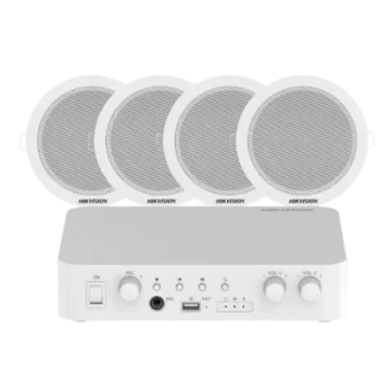 Sistema de Audio Ambiental / Amplificador 80W / 2 Zonas 40W / 4 Altavoces de Plafón / Bluetooth / USB / RCA / Micrófono / Spotify / 100V