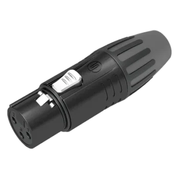 Conector XLR Hembra / Carcasa Metálica Negra / Contactos Chapados en Plata / Abrazaderas 3.5-8 mm / Diseño Compacto Sin Anillo