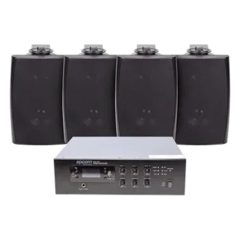 Kit de Sonido Ambiental / Amplificador 240W RMS / Salida 70/100V / 4 Altavoces de Pared / Bluetooth y MP3 / Resistente a Humedad
