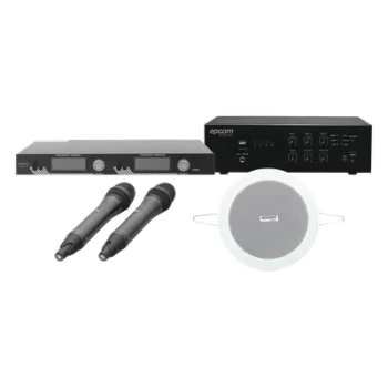Kit de Audio para Conferencias / Amplificador 240W / 2 Micrófonos Inalámbricos 200 Canales / 4 Altavoces Empotrados 4in / 70V/100V / Bluetooth FM MP3 / Alcance 100m (328 pies)