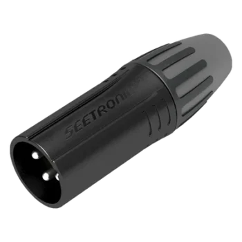 Conector XLR Macho / Chapado en Plata / Carcasa Metálica Negra / Cables 3.5 a 8 mm / Sin Anillo / Protección Poliuretano