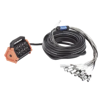 Stagebox Multipin / 12 Hembras + 4 Machos XLR / Cable 30 m (98.4 ft) / Contactos Plata / 20 A 250 V CA / Carcasa Cromada Perlada