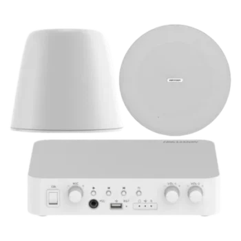 Kit de amplificador compatible con Spotify | Bluetooth | 2 Altavoces Colgantes | sistema 100v | 2 canales con control de volumen independiente | música ambiental