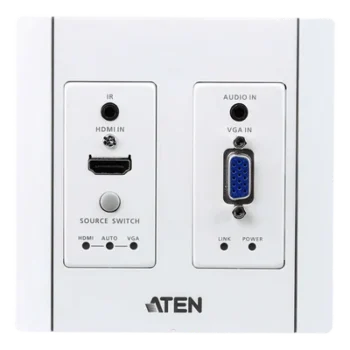 Transmisor HDBaseT de Pared / HDMI y VGA / 4K a 100 m (328 pies) / PoH PD / Conmutación Automática / IR y RS-232