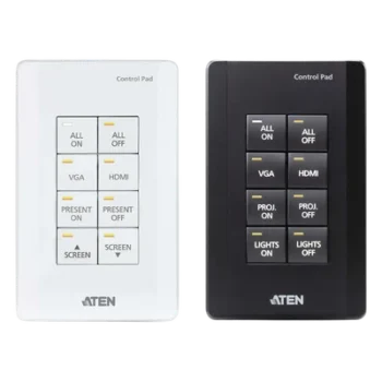 Panel de control / 8 botones personalizables / Ethernet 10/100Base-T / 2 puertos RS-232 / 2 canales relay / Montaje en superficie