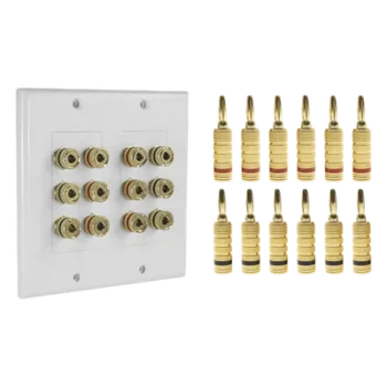 Placa de Pared para Altavoces / 6 Canales / 12 Postes Banana / Chapado en Oro / 115x115x15 mm (4.5x4.5x0.6 in)