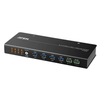 Conmutador de Uso Compartido USB 3.2 Gen 1 Industrial | 8 Puertos para Computadoras | 4 Puertos para Dispositivos | 5 Gbps | Selección por Botón, RS-232/485 o Remoto | Power on Detection | Carcasa de Metal | Montaje en Pared