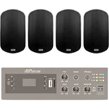 Kit de Audio para Instalación / Amplificador 240W / 4 Altavoces de Pared 2 Vías / Sistema 70/100V / Bluetooth / USB / FM