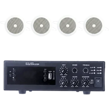 Kit de Sonido para Instalación / Amplificador 120W / 4 Altavoces de Plafón 4" / Sistema 70/100V / Bluetooth y FM