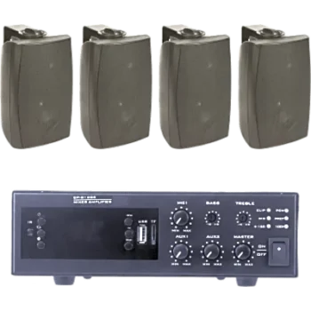 Kit de Audio para Instalaciones / Amplificador 120W / 4 Altavoces de Pared 2 Vías / Sistema 70/100V / Bluetooth / XLR Phantom 48V