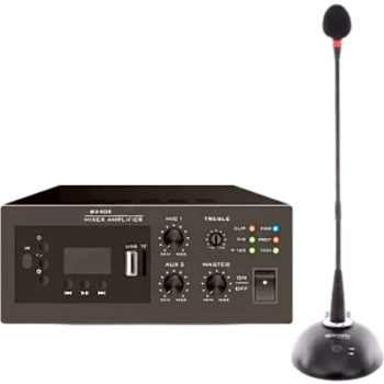 Kit Amplificador y Micrófono / 240W / Salida 4~16Ω o 100V / Bluetooth FM MP3 USB / Phantom 48V / Micrófono Cuello de Ganso Cardioide