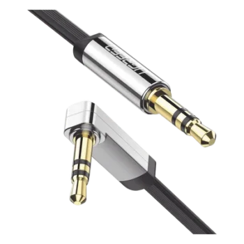 Cable Auxiliar Plano / 2 m (6.6 ft) / Conector 3.5 mm Macho-Macho / Ángulo 90° a Recto / Audio Estéreo Hi-Fi