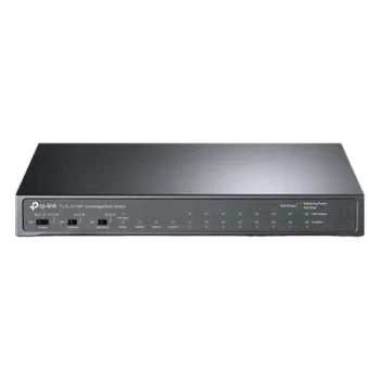 Switch PoE+ No Administrable de Escritorio / 11 Puertos / 8x PoE+ 10/100 Mbps / 2x Gigabit / 1x SFP / Presupuesto 124 W / Alcance Extendido 250 m / 0.56 x 0.32 x 0.09 ft