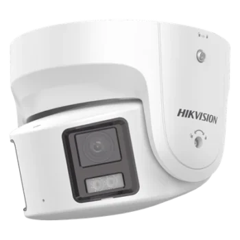 Cámara Turret IP Panorámica / 8 Megapixel / Dual Lente 4 mm 180° / Color 24/7 / WDR 130 dB / Luz Blanca 30 m (98.4 ft) / IP67 / PoE / Audio Bidireccional / AcuSense