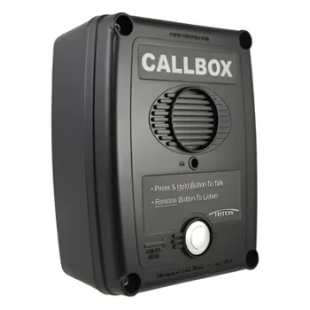 Callbox Inalámbrico UHF / 450-470 MHz / Gabinete de Policarbonato Resistente / PTT Antivandálico / Grabación de Mensajes / Uso en Exteriores