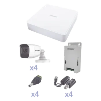 Kit TurboHD con Audio / DVR 4 Canales / 4 Cámaras Bala 2.8 mm 105° / Transceptores UTP / Fuente 12V-15VCC / Audio Coaxitron / 20 m (65.6 ft) Alcance Luz