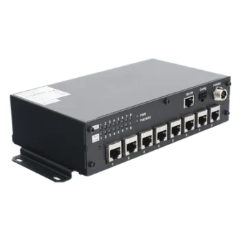 Switch PoE Móvil / 8 Puertos PoE 100 Mbps / 1 Puerto Uplink 1 Gbps / 90 W Total / 9-36 V DC / -20°C a +60°C