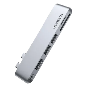 Hub USB-C 6 en 1 / 2xUSB-A 3.0 5Gbps / HDMI 4K@30Hz / PD 100W / SD+MicroSD / Aluminio / 0.36x0.10x0.03 pies