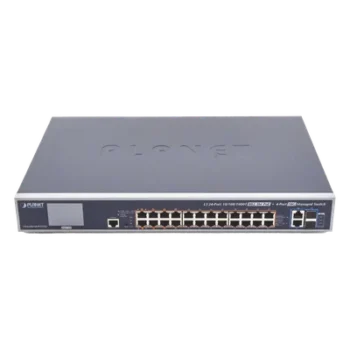 Switch Administrable L3 / 24 Puertos Gigabit PoE 802.3bt / 2 Puertos 10G SFP+ / Pantalla Táctil LCD / Fuente Redundante / 600W