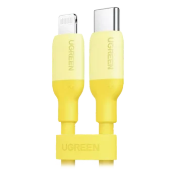 Cable USB-C a Lightning / Certificado MFi / 1 Metro (3.3 Pies) / Carga Rápida PD 20W / Sincronización 480 Mbps / Silicona y TPE / Amarillo
