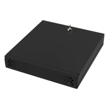 Gabinete Metálico para DVR/NVR / Acero Calibre 20 / Tapa Superior Desmontable / Doble Ventanilla Frontal / Chapa de Seguridad con Llave / Fijación Escritorio o Pared