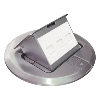 Mini Caja de Piso Redonda / Acero Inoxidable / 3 Puertos Keystone / Cat5e-Cat6 / 0.829 kg