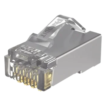 Plug RJ45 Cat5e Blindado / 50μ Oro / 24-26 AWG / 100 Piezas / -10°C a 60°C / PoE++ 100W