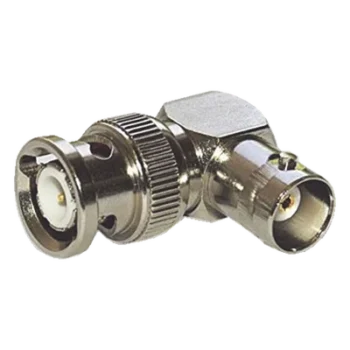 Adaptador Coaxial / BNC Macho a BNC Hembra / Ángulo Recto / 75 Ohm / Níquel-Oro-Teflón