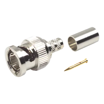 Conector BNC Macho / 75 Ohm / Anillo Plegable / Engarzado / Níquel-Oro-Delrin / RG-59/U