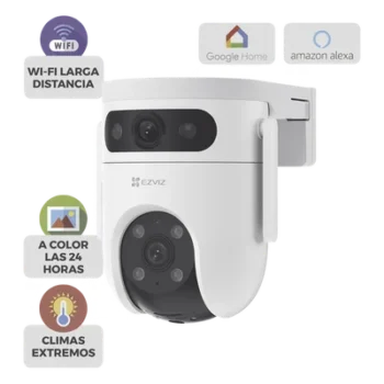 Cámara PT IP / Doble Lente 10 Megapixel / 3K 2880x1620 / Wi-Fi 2.4 GHz / IR 30 m (98.4 ft) / Visión Nocturna a Color / Audio Bidireccional 100 dB / IP65