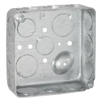Caja Cuadrada Eléctrica / 4 x 4 in / Profundidad 1.563 in / Capacidad 21 in³ / 17 Entradas Conduit / Acero Galvanizado Troquelado