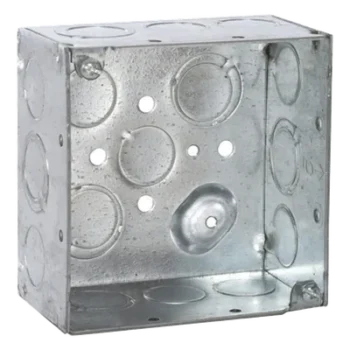 Caja Cuadrada Galvanizada / 4 x 4 in / Profundidad 2.125 in / Capacidad 30.3 in³ / 12 Knockouts / Resistente al Fuego