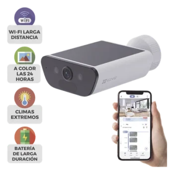 Cámara IP de Batería con Panel Solar / 4K Ultra HD / Wi-Fi 6 / Visión Nocturna Color 15 m (49.2 ft) / Detección Humana y Vehículos / IP65 / Audio Bidireccional