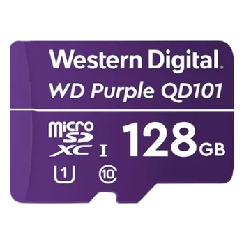 Memoria microSD de 128 GB PURPLE, Especializada Para Videovigilancia, 10 VECES MAYOR DURACIÓN, 3 AÑOS DE GARANTIA