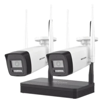 Kit IP Inalámbrico / 4 Megapixel / NVS 4 Canales / 2 Cámaras Bala Exterior / Dual Light 30 m (98.4 ft) / Audio Bidireccional / Wi-Fi 2.4 GHz