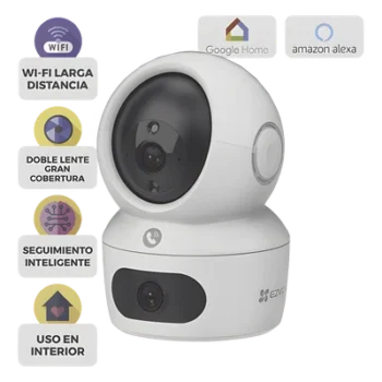 Cámara PT IP / Doble Lente 4 MP + 4 MP / Wi-Fi 6 / Audio Bidireccional / Visión Nocturna a Color 10 m (32.8 ft) / Detección Humana por IA / Uso en Interior