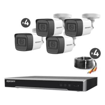 Kit de Videovigilancia TurboHD / DVR 4 Canales 8MP Lite / 4 Cámaras 5 Megapixel / Audio por Coaxitron / IR 30 m (98.4 ft) / Cables 18 m (59.1 ft)