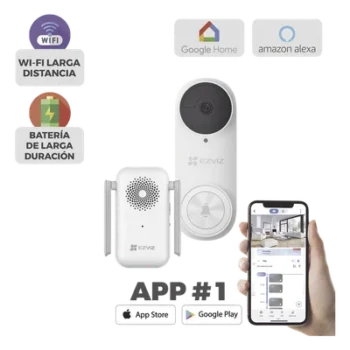 Videoportero Wi-Fi / 3 Megapixel / Ángulo 176° / Batería 5200 mAh / IP65 / Detección PIR 5 m (16.4 ft) / Audio Bidireccional