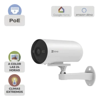 Cámara Bala IP / 3 Megapixel (2K) / Color Night Vision 20 m (65.6 ft) / IR 30 m (98.4 ft) / AI Detección Humana y Vehículos / PoE / IP67 / Audio Bidireccional / Luz y Sirena